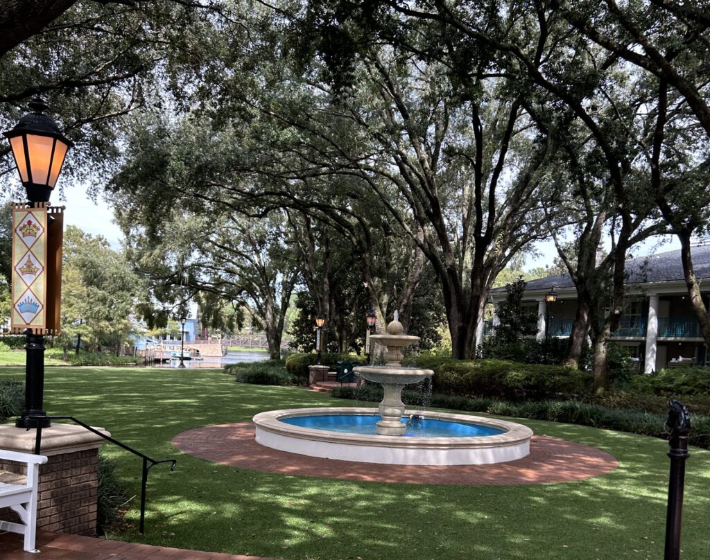 Fountain outside Riverside resort