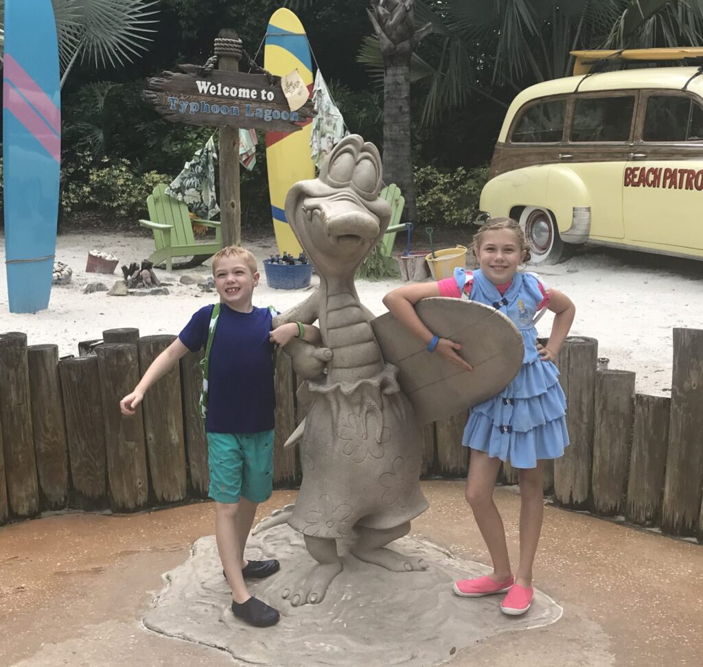 Kids in front of statue at blizzard beach