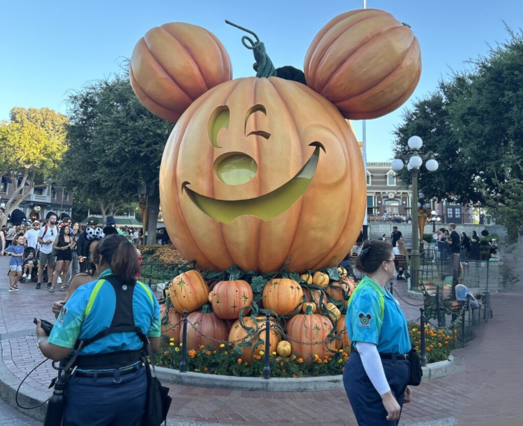 Mickey pumpkin on main street at Halloween at Disneyland
